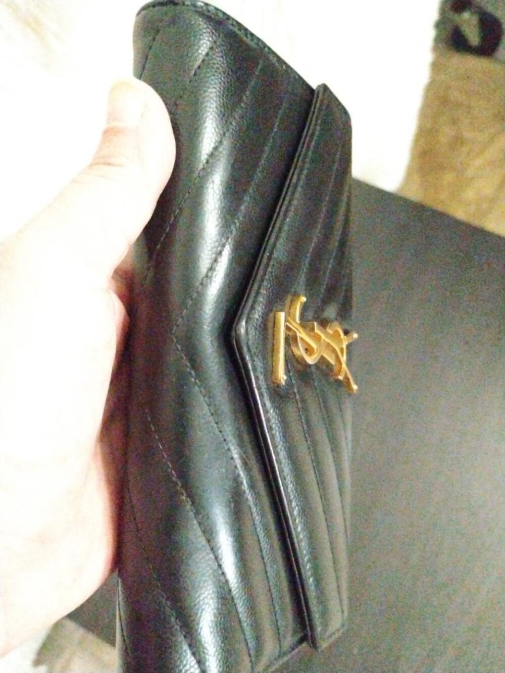 YSL Monogram Large Wallet on Chain in Grained Leather EUC - Picture 10 of 15